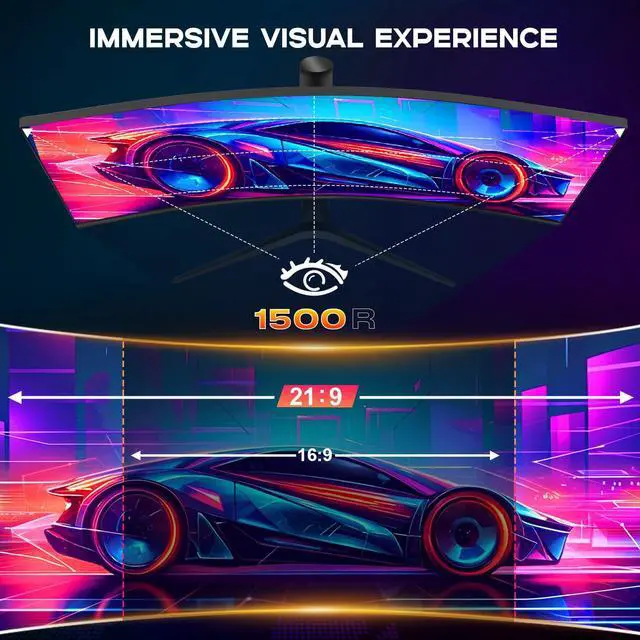 Alt view image 2 of 5 - 34 Inch Curved Monitor with Speaker, 180Hz UWQHD 3440x1440 Ultrawide Curved Gaming Monitor Split Screen, 40001 Contrast, sRGB 126%, FreeSync & G-SYNC, HDMI, DisplayPort, VESA, Height/Tilt/Swivel