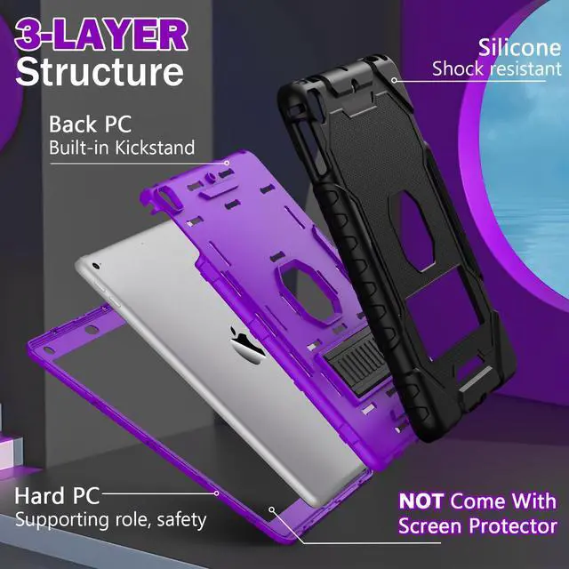 Alt view image 4 of 5 - ZoneFoker 9.7" Case for iPad 6th/5th Generation 2018/2017, for iPad Air 2 / Air 1st / Pro 9.7, Heavy Duty Shockproof Protective 9.7 Inch Cover with Built-in Stand for i Pad 6 5 Gen(Black+Purple)