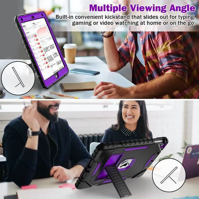 Alt view image 5 of 5 - ZoneFoker 9.7" Case for iPad 6th/5th Generation 2018/2017, for iPad Air 2 / Air 1st / Pro 9.7, Heavy Duty Shockproof Protective 9.7 Inch Cover with Built-in Stand for i Pad 6 5 Gen(Black+Purple)