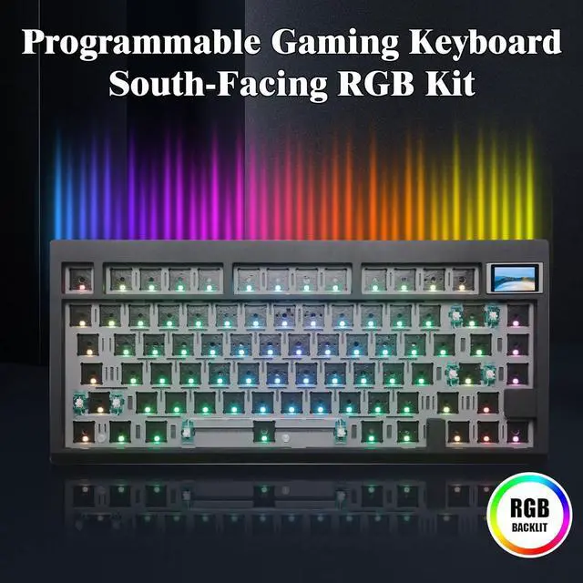 Alt view image 3 of 5 - ZMX GMK81 75% Keyboard Kit,Hot Swap Bluetooth/2.4G Wireless/Type-C Tri-Mode RGB Mechanical Keyboard with TFT-LCD Screen PCB Gasket VIA Programmable Customized Barebones TKL Gaming DIY Kit (Black)