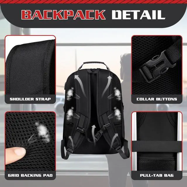 Alt view image 4 of 5 - ZMMMA Extra Large 55L Travel Backpack, 18 inch Laptop Bag for Men, TSA Approved Heavy Duty with USB Charging Port, Anti Theft Rucksack for Business Work College, Black