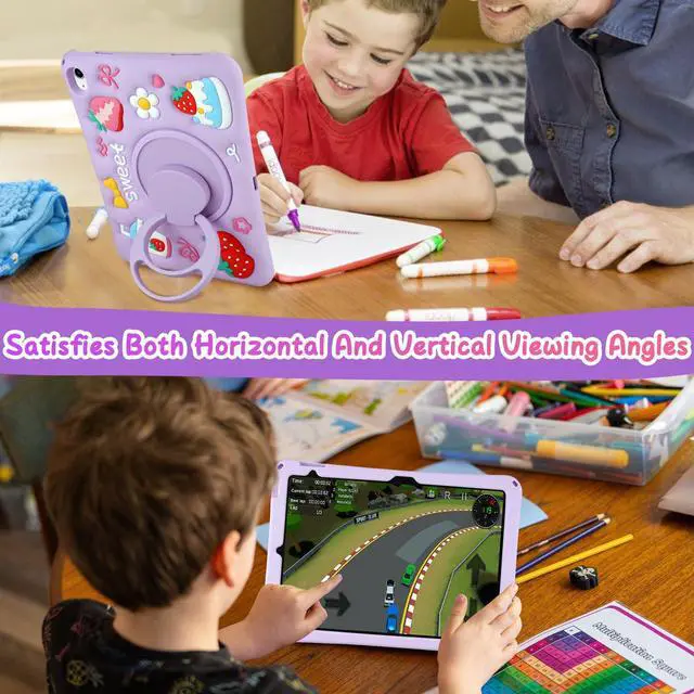 Alt view image 4 of 5 - YEBOLU for iPad 10th Generation Case Kids Girls 10.9 Inch Case for iPad (A16) 11th Generation 11 Inch 2025, Strawberry Soft Silicone Cute Tablet Protection Cover with Strap & Rotating Stand, Purple
