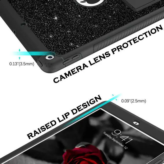 Alt view image 5 of 5 - YINLAI for iPad 10.2 Inch Case, iPad 9th 8th 7th Generation Case with Kickstand Holder Women Kid Men Heavy Duty Shockproof Protective Tablet Cover for iPad 9th 8th 7th Gen 2021/2020/2019, Black