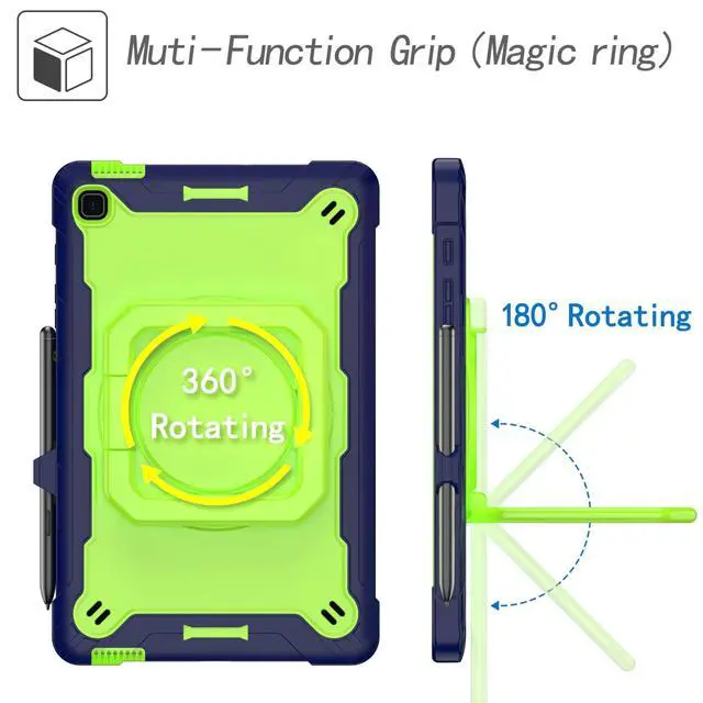 Alt view image 4 of 5 - zukof Galaxy Tab S6 Lite Case 2024/2020/2022,Heavy Duty Rugged Shockproof Case with handle, Shoulder Strap, Kickstand, S Pen Holder for Samsung Tab S6 Lite 10.4 Inch Tablet P620/P610 (Navy Blue/Green)