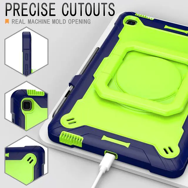 Alt view image 3 of 5 - zukof Galaxy Tab S6 Lite Case 2024/2020/2022,Heavy Duty Rugged Shockproof Case with handle, Shoulder Strap, Kickstand, S Pen Holder for Samsung Tab S6 Lite 10.4 Inch Tablet P620/P610 (Navy Blue/Green)