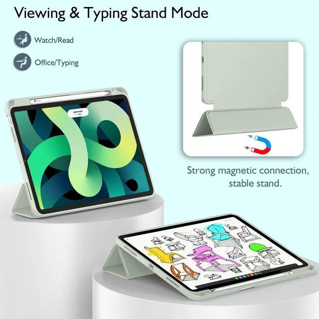 Alt view image 3 of 5 - ZryXal iPad Air 11 Inch Case M3 2025 / M2 2024, iPad Air Case 5th Generation/4th Generation 2022/2020 10.9 Inch [Support Touch ID and Auto Wake/Sleep](Sega Green)