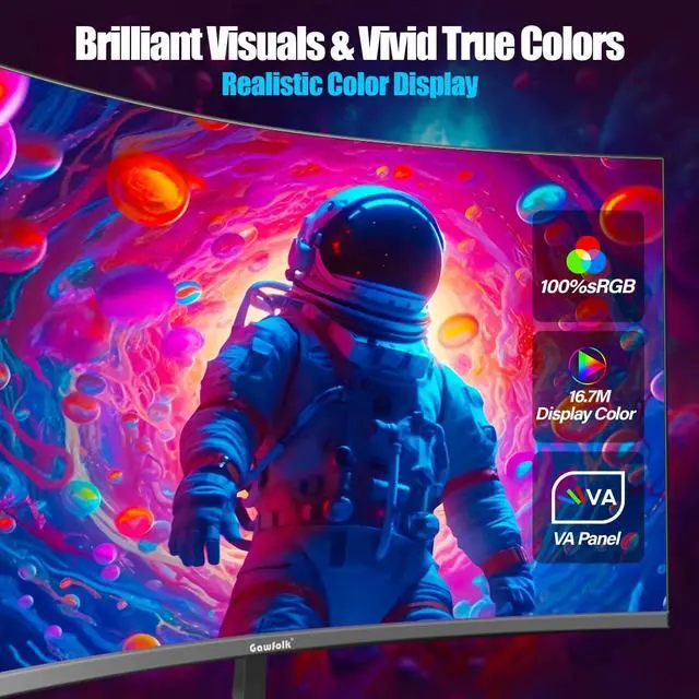 Alt view image 2 of 5 - Gawfolk 27 inch Curved Gaming Monitor,144Hz/180Hz PC Monitor Full HD 1080P, Frameless 1800R Computer Display with FreeSync & Eye-Care Technology, Wall Mountable, DP, HDMI Port (Black)