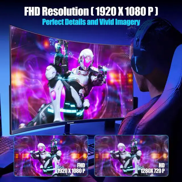 Alt view image 4 of 5 - Gawfolk 27 inch Curved Gaming Monitor,144Hz/180Hz PC Monitor Full HD 1080P, Frameless 1800R Computer Display with FreeSync & Eye-Care Technology, Wall Mountable, DP, HDMI Port (Black)