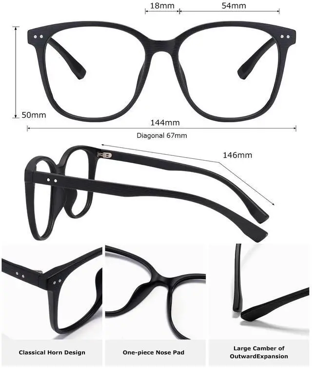 Alt view image 5 of 5 - ZanyLen Blue Light Blocking Glasses Oversized Women/Men Computer Gaming Glasses Square Lightweight TR90 Full Vintage Black Frame Anti Glare/UV400 Clear Lens...