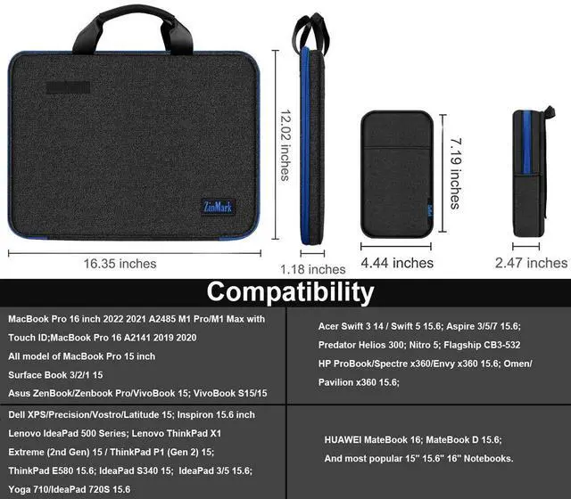 Alt view image 2 of 5 - Laptop Case 15.6 Inch Briefcase Military-Grade Protection with Detachable Belt Bag, Compatible All Model of 15-16 Inch MacBook Pro and Most Popular 15.6 Inch Notebooks Chromebooks (Black Blue)