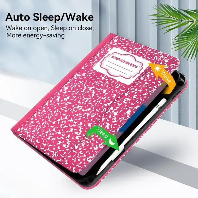 Alt view image 4 of 5 - Zonefoker Case for iPad 11 inch (A16) 2025, for 10th Generation 10.9'' 2022, Leather iPad 11th/10 th Gen Protective Cover with Auto Sleep/Wake, Pencil Holder, Pocket Desige, Composition Book-Pink