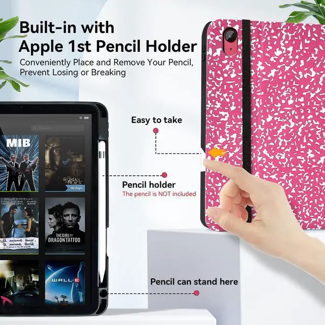 Alt view image 5 of 5 - Zonefoker Case for iPad 11 inch (A16) 2025, for 10th Generation 10.9'' 2022, Leather iPad 11th/10 th Gen Protective Cover with Auto Sleep/Wake, Pencil Holder, Pocket Desige, Composition Book-Pink