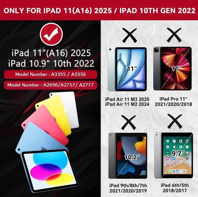 Alt view image 2 of 5 - ZoneFoker Case for iPad (A16) 11th/10th Generation 11/10.9 inch 2025/2022, Heavy Duty Military Grade Shockproof Rugged Cover with Pencil Holder/Stand for i Pad 11th / 10 th Gen (Light Pink)