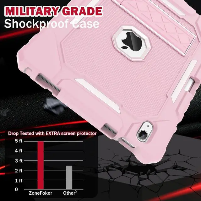 Alt view image 3 of 5 - ZoneFoker Case for iPad (A16) 11th/10th Generation 11/10.9 inch 2025/2022, Heavy Duty Military Grade Shockproof Rugged Cover with Pencil Holder/Stand for i Pad 11th / 10 th Gen (Light Pink)