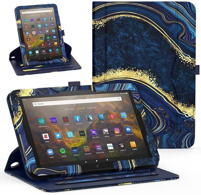 Main image of ZoneFoker Tablet Case for All New 10 & 10 Plus, 360 Degree Rotating Stand Cover with Auto Sleep/Wake & Pencil Holder, Marble Ocean Blue
