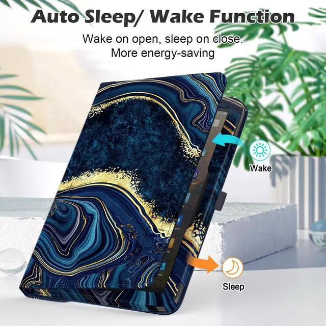 Alt view image 5 of 5 - ZoneFoker Tablet Case for All New 10 & 10 Plus, 360 Degree Rotating Stand Cover with Auto Sleep/Wake & Pencil Holder, Marble Ocean Blue