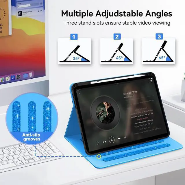 Alt view image 3 of 5 - Zonefoker Case for iPad 11 inch (A16) 2025, for 10th Generation 10.9'' 2022, Leather iPad 11th/ 10th Gen Protective Cover with Auto Sleep/Wake, Pencil Holder, Pocket Desige for Women Men, Glitter Blue