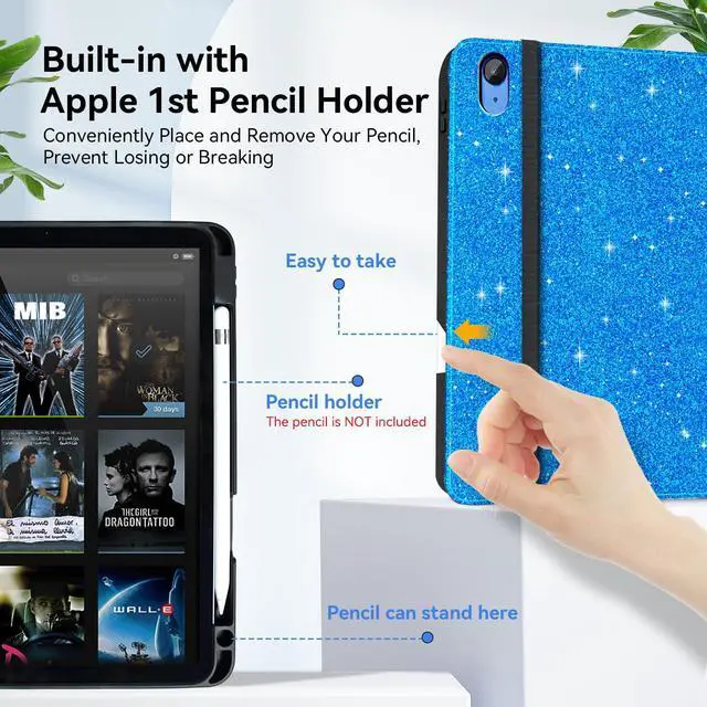 Alt view image 5 of 5 - Zonefoker Case for iPad 11 inch (A16) 2025, for 10th Generation 10.9'' 2022, Leather iPad 11th/ 10th Gen Protective Cover with Auto Sleep/Wake, Pencil Holder, Pocket Desige for Women Men, Glitter Blue
