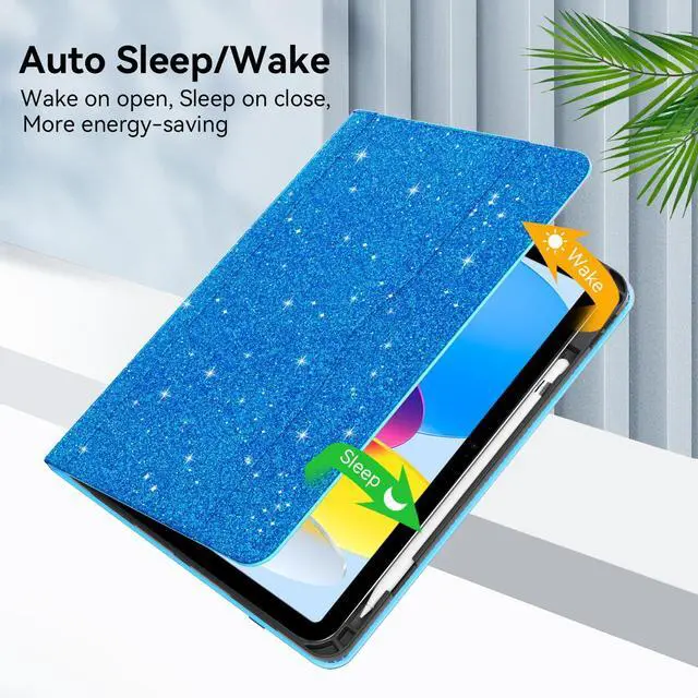 Alt view image 4 of 5 - Zonefoker Case for iPad 11 inch (A16) 2025, for 10th Generation 10.9'' 2022, Leather iPad 11th/ 10th Gen Protective Cover with Auto Sleep/Wake, Pencil Holder, Pocket Desige for Women Men, Glitter Blue