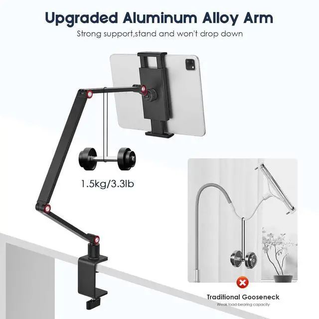 Alt view image 3 of 5 - UGIFT Tablet Stand Holder for ipad,Portable Monitor Stand Holder 12.9'',16'',Desk Mount with 360degRotate Base,Fits for 4.7-12.9" Phone,Kindle,Fire HD,Nintendo Switch Computer Smartphone