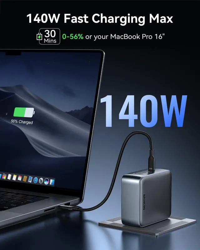 Alt view image 2 of 5 - USB C Charger Block 140W, 4 Ports GaN Charger USB C Fast Charging Station Foldable Compact Wall Charging Power Adapter for MacBook Pro, iPhone 16/15, iPad, Galaxy, Steam Deck, Google Pixelbook