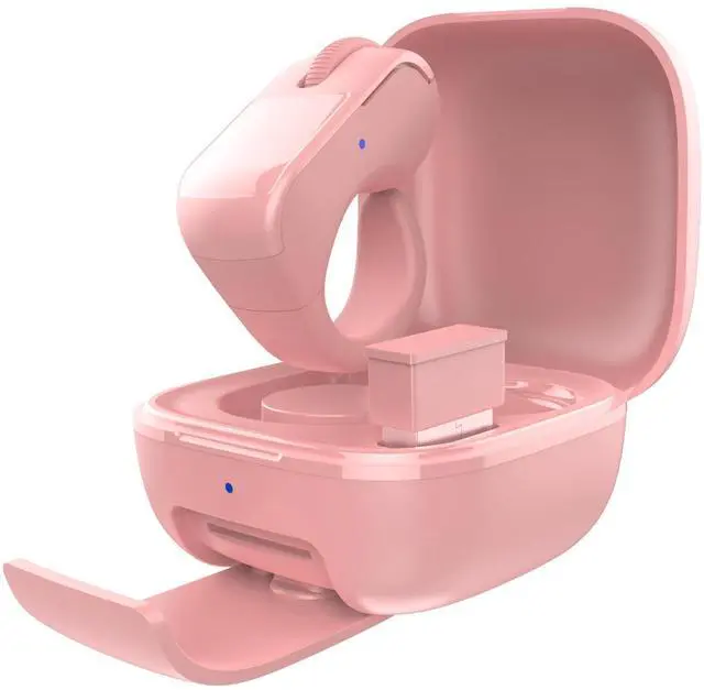 Main image of ByteWave Bluetooth Ring Mouse with USB Receiver, touchpad Control & Rechargeable case. Works with PC, Laptop, Tablet & Mobile. Compact, Wearable Design for Scrolling, clicking & Navigating (Pink)
