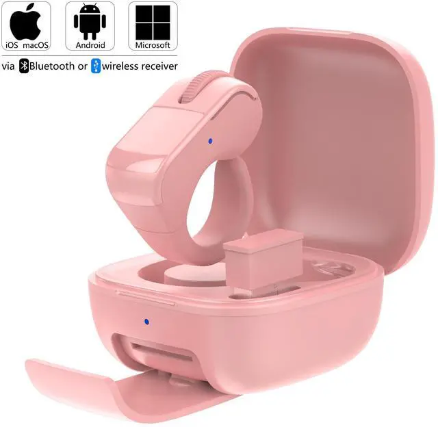 Alt view image 2 of 5 - ByteWave Bluetooth Ring Mouse with USB Receiver, touchpad Control & Rechargeable case. Works with PC, Laptop, Tablet & Mobile. Compact, Wearable Design for Scrolling, clicking & Navigating (Pink)