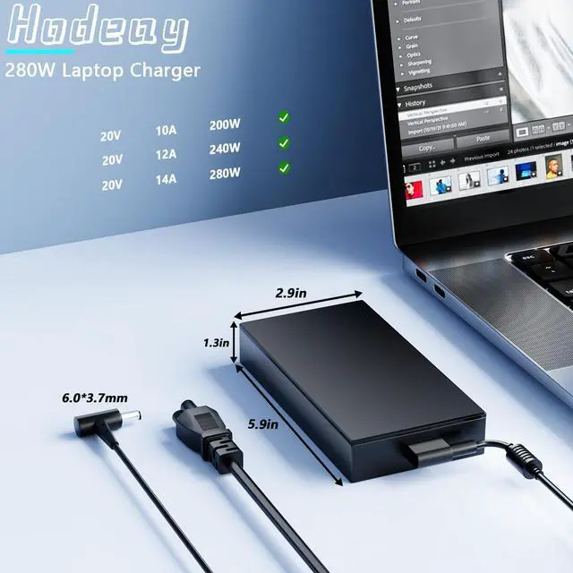Alt view image 3 of 5 - Hodeay 280W ADP-280BB B Charger Compatible with Asus ROG Strix G15 G17 G513R G513Q G713R G713Q TUF A16 FA617 FA617X FA617N FA617XT FA617NT FA617XS FA617NS Strix Scar 15 17 SE Flow X16 Power Adapter