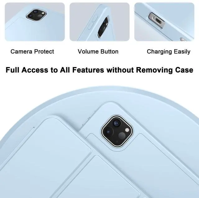 Alt view image 3 of 5 - ZryXal New iPad Pro 13 Inch Case M4 (2024 Model, 7th Generation) with Pencil Holder, Smart iPad Case [Support Pencil Pro and Pencil (USB-C)], Support Touch ID and Auto Wake/Sleep (New Sky Blue)