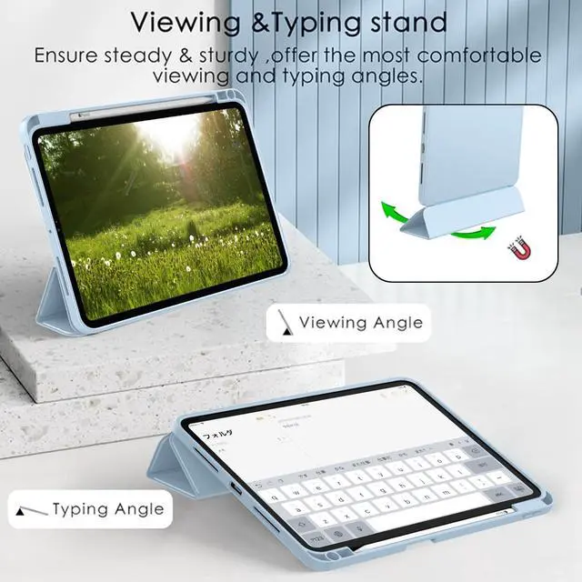 Alt view image 4 of 5 - ZryXal New iPad Pro 13 Inch Case M4 (2024 Model, 7th Generation) with Pencil Holder, Smart iPad Case [Support Pencil Pro and Pencil (USB-C)], Support Touch ID and Auto Wake/Sleep (New Sky Blue)