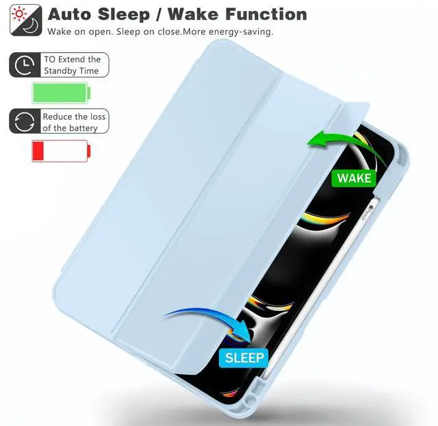 Alt view image 5 of 5 - ZryXal New iPad Pro 13 Inch Case M4 (2024 Model, 7th Generation) with Pencil Holder, Smart iPad Case [Support Pencil Pro and Pencil (USB-C)], Support Touch ID and Auto Wake/Sleep (New Sky Blue)