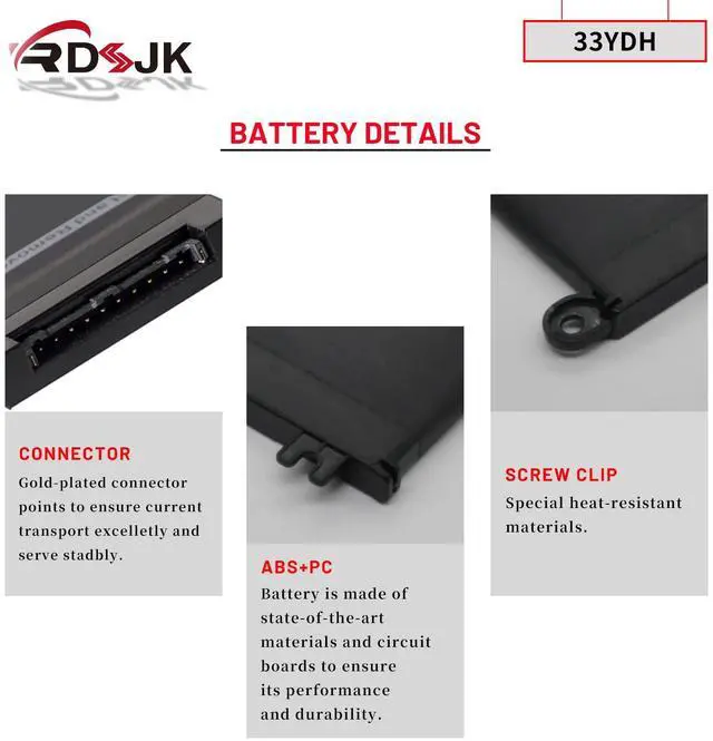 Alt view image 5 of 5 - 33YDH Laptop Battery for Dell Inspiron 15 7577 17 7773 7778 7779 7786 G3 3579 3779 G5 5587 G7 7588 Latitude 13 3380 14 3480 3490 15 3580 3590 Vostro 15 7570 7580 99NF2 PVHT1 81PF3 081PF3 451-BCDM 56Wh