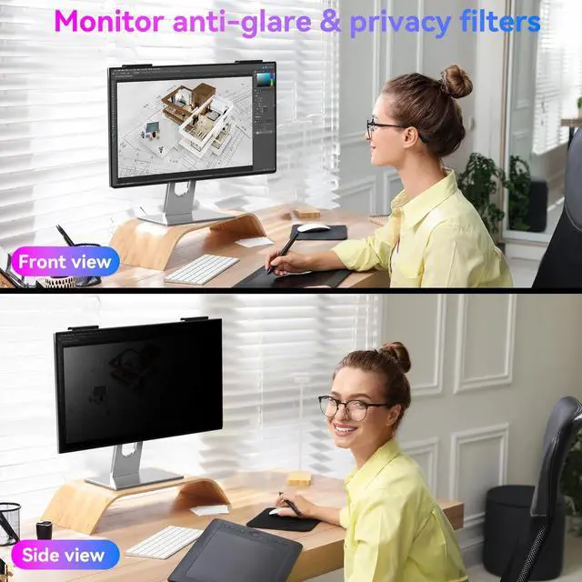Alt view image 2 of 5 - 24 Inch Privacy Screen for Monitor - Blue Light Blocking, Eye Protection Anti-Spy Filter - Fits 16:9 Aspect Ratio, Computer Screen Privacy Filter, Removable & Anti-Scratch