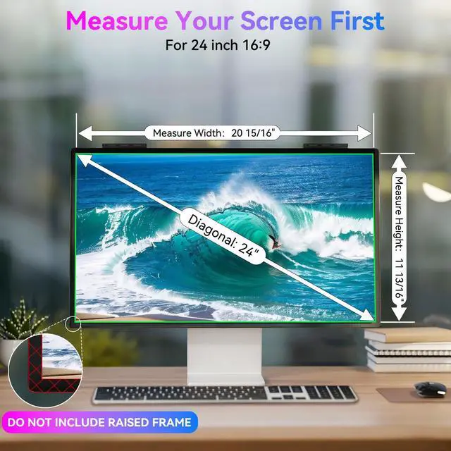 Alt view image 4 of 5 - 24 Inch Privacy Screen for Monitor - Blue Light Blocking, Eye Protection Anti-Spy Filter - Fits 16:9 Aspect Ratio, Computer Screen Privacy Filter, Removable & Anti-Scratch