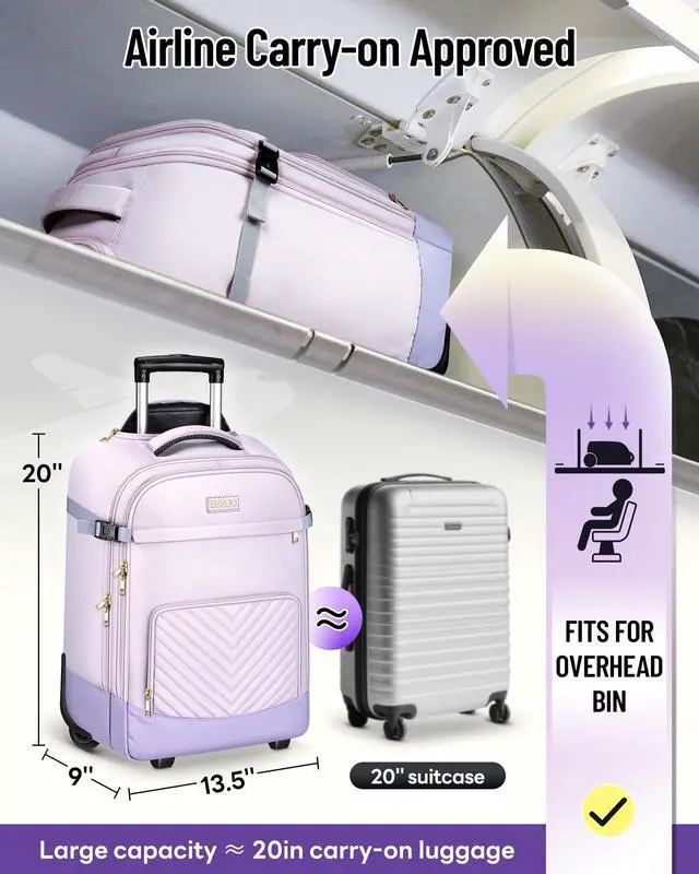 Alt view image 5 of 5 - DEEGO Rolling Backpack for Women, 17.3 inch Travel Laptop Backpack with wheels for Business Commute, Water Resistant 40L Large Capacity Roller Carry-on Luggage With Toiletry Bag, Suitcase for Adults