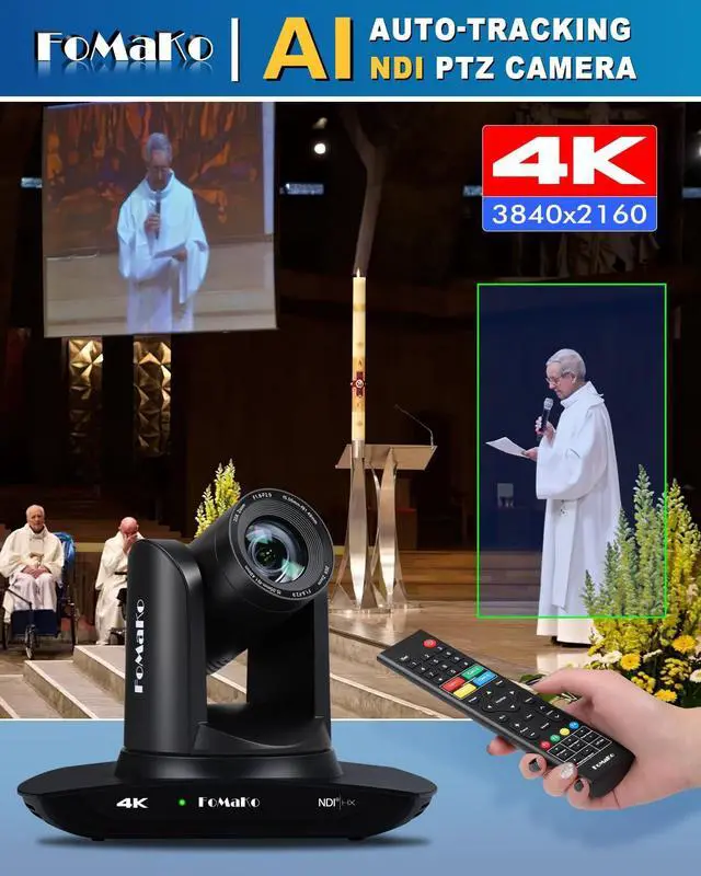 Alt view image 2 of 5 - FoMaKo 4K PTZ Camera HDMI NDI AI Auto-Tracking Gen 3, 20X Optical Zoom, PTZ Camera 4K for Church Worship,(Support NDI 6 & NDI HX3) K20UH NDI Version,Black