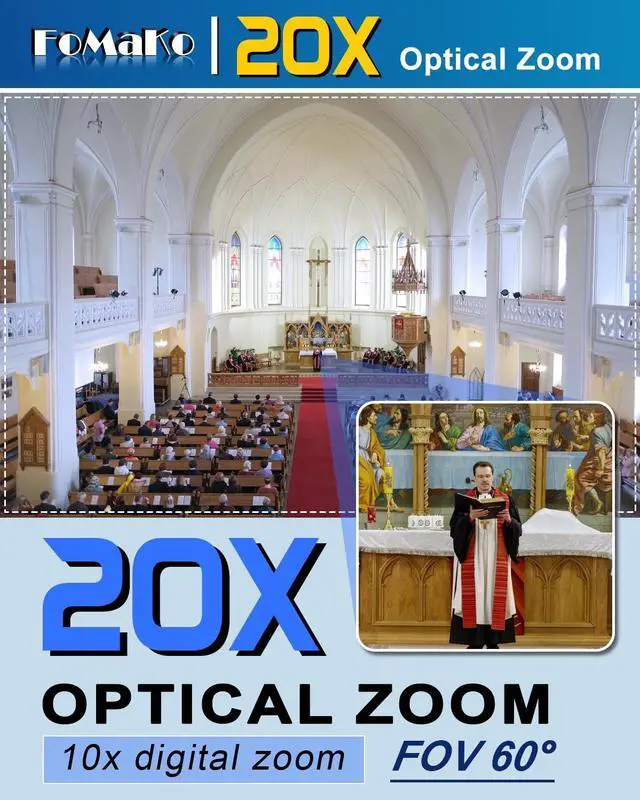 Alt view image 3 of 5 - FoMaKo 4K PTZ Camera HDMI NDI AI Auto-Tracking Gen 3, 20X Optical Zoom, PTZ Camera 4K for Church Worship,(Support NDI 6 & NDI HX3) K20UH NDI Version,Black