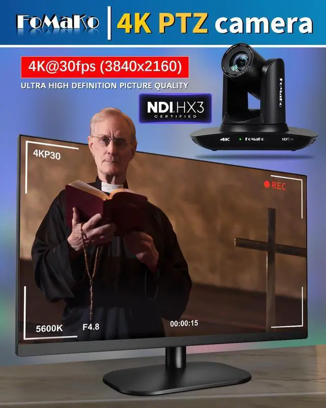 Alt view image 5 of 5 - FoMaKo 4K PTZ Camera HDMI NDI AI Auto-Tracking Gen 3, 20X Optical Zoom, PTZ Camera 4K for Church Worship,(Support NDI 6 & NDI HX3) K20UH NDI Version,Black