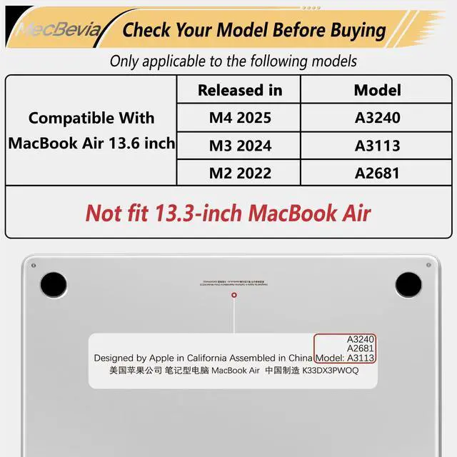 Alt view image 2 of 5 - MecBevia Compatible with MacBook Air 13.6 inch Case, M4 A3240/M3 A3113/M2 A2681 (Released 2025 to 2022), Hard Shell, Keyboard Cover, Screen Protector, Webcam Cover & Type-C Adapter, Aerospace