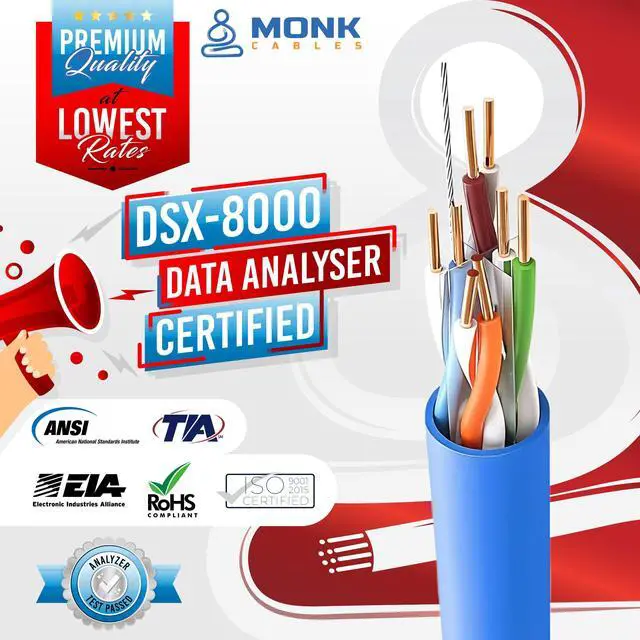 Alt view image 3 of 5 - MONK CABLES | CAT6 Riser Cable 1000ft | 100% Pure Copper | ETL Listed | UTP, 23AWG, 550MHz | DSX-8000 Certified | Stable & Remarkable Performance (Green)