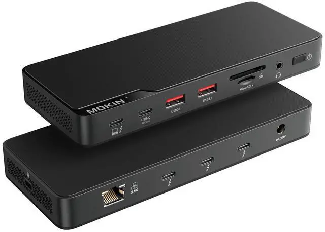 Main image of MOKiN Thunderbolt 4 Dock, Laptop Docking Station Dual Monitor, 8k@30hz Hdmi, 3*TB4 Ports 40Gb/s, USB-A/C, 2.5GbE Ethernet, Audio, SD, 85w Power for MacBook,Dell,Lenovo(Thunderbolt Certified)