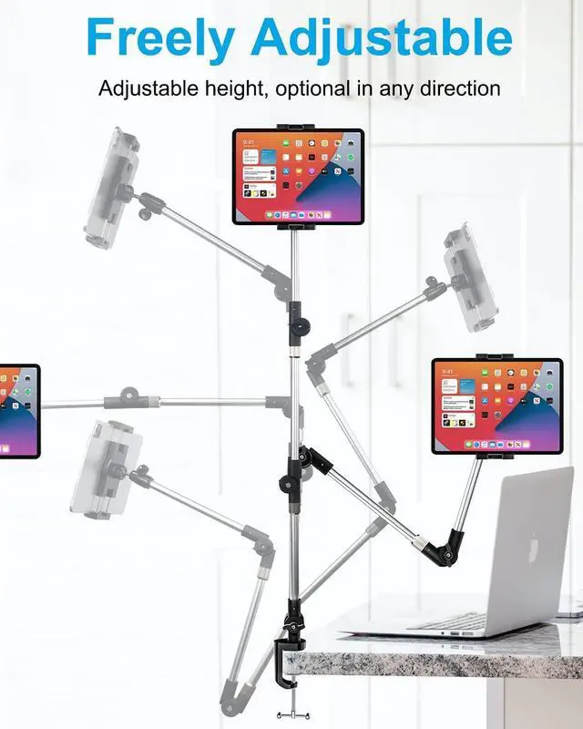 Alt view image 4 of 5 - woleyi Adjustable Tablet Mount Holder, 35" Desk/Bed Clamp Phone iPad Stand with Foldable 360° Swivel Arm for iPad Pro 12.9 Air Mini, iPhone, Galaxy Tabs, Nintendo Switch, 4-13" Cell Phones and Tablets