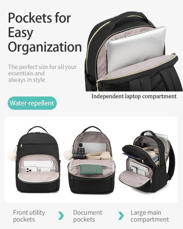 Alt view image 2 of 5 - VANKANY Laptop Backpack Women, Aesthetic Highschool Backpack for Girls Cute Black Backpack for College Students Nursing Commuter Work Travel