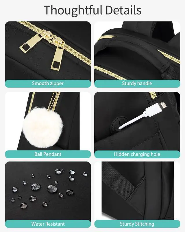 Alt view image 4 of 5 - VANKANY Laptop Backpack Women, Aesthetic Highschool Backpack for Girls Cute Black Backpack for College Students Nursing Commuter Work Travel