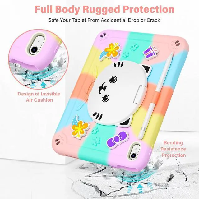 Alt view image 5 of 5 - AOKOZZY Case for iPad (A16) 11th Generation 11 Inch (2025) iPad 10th Generation 10.9 Inch (2022),Full-Body Drop Protection i Pad Case 10th Gen with Cat Stand and Pencil Holder Shoulder Strap-Colorful
