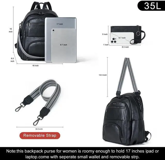 Alt view image 4 of 5 - Leresas 35L Backpack Purse for Women Men Large Travel Backpack for Work College Laptop Back Pack Vegan Leather Fashion Black