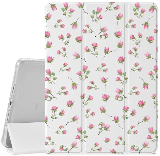 Main image of VibrantFruitique Pink Rose Flower Case for iPad 9th/8th/7th Generation 10.2 Inch (2021/2020/2019 Release) Protective Case,Pencil Holder & Clear Soft TPU Back & Trifold Cover for Women