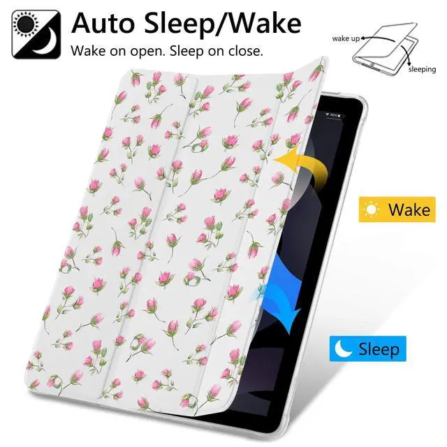 Alt view image 4 of 5 - VibrantFruitique Pink Rose Flower Case for iPad 9th/8th/7th Generation 10.2 Inch (2021/2020/2019 Release) Protective Case,Pencil Holder & Clear Soft TPU Back & Trifold Cover for Women