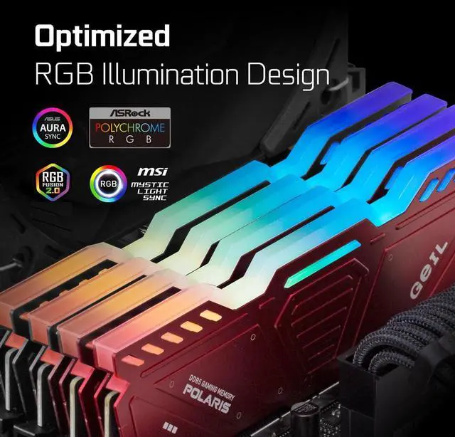 Alt view image 4 of 5 - GeIL Polaris RGB DDR5 RAM, 32GB (16GBx2) 5600MHz 1.25V,Intel/AMD Compatible, Long DIMM High Speed Desktop Memory, Hardcore Immersive Gaming/Multimedia Content Creation/Quality Live Streaming(Red)