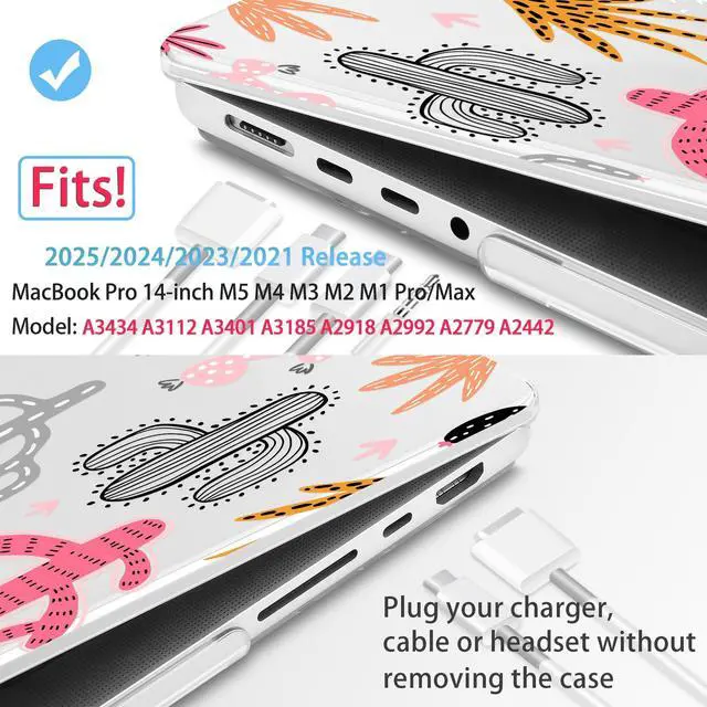 Alt view image 2 of 5 - Mektron Case for M5 MacBook Pro 14 inch 2025 Model A3434 A3112 Fit 2024-2021 Model M4 A3112 A3401 A3185 M3 A2918 A2992 M2 A2779 M1 A2442 Pro/Max, Hard Shell Cover for MacBook Pro 14", Colorful Cacti